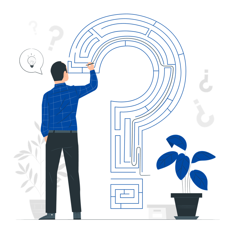 Man starling at a huge question mark