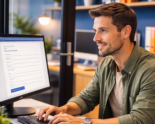Office worker typing into a computer
